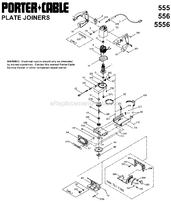 Porter Cable 5556 (Type 1) Tilt Fence Power Tool Page A Diagram